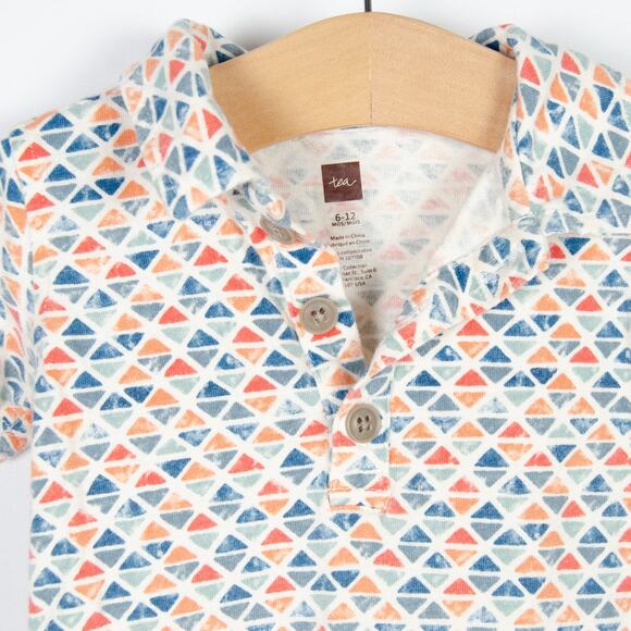 Tea Collection Short Sleeve Cotton Geometric Print Romper Baby 6-12m - Picture 2 of 7